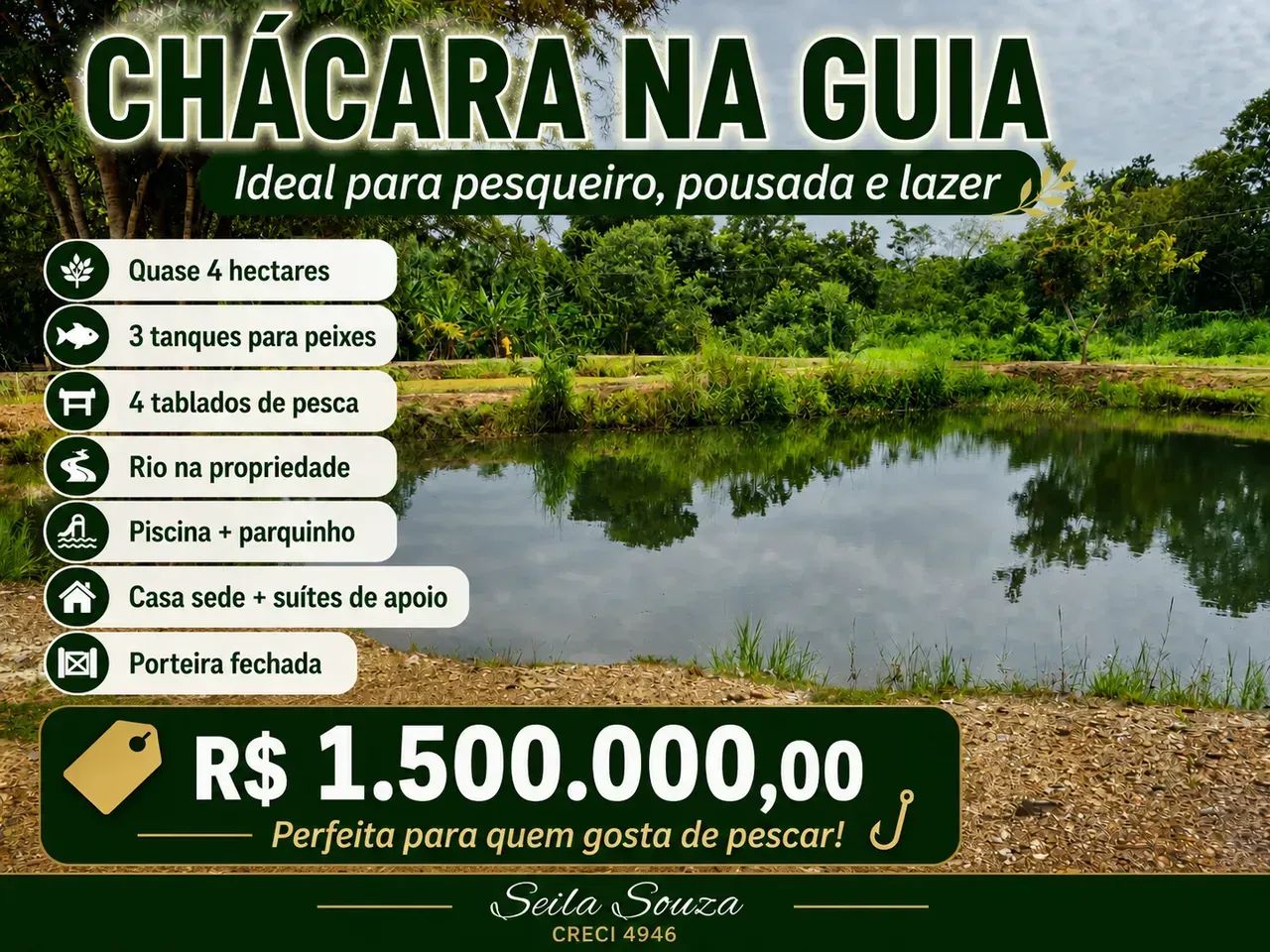 Chácara com Rio e 3 Tanques | Quase 4 Hectares | Ideal para Pesqueiro/Pousada