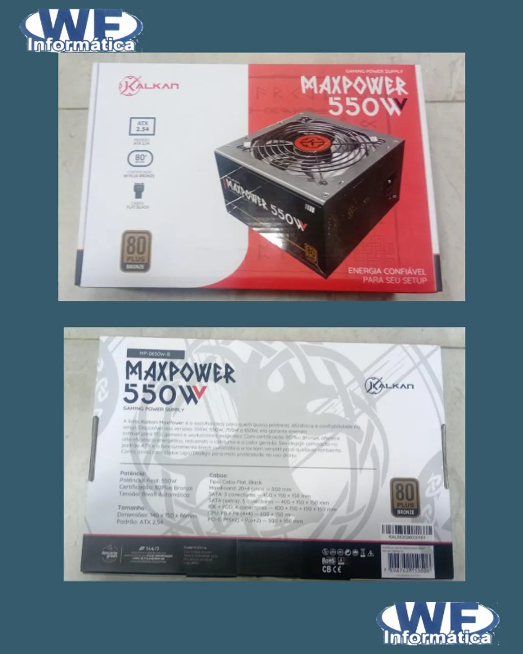 FONTE ATX MAXPOWER 550WATTS 80PLUS KALKAN