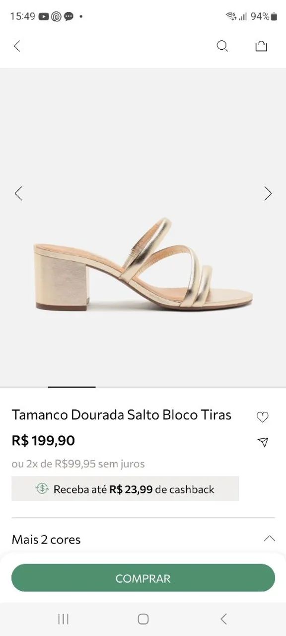 Sandália Arezzo salto bloco dourada 