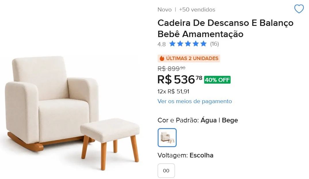 Cadeira de Amamentação e Balanço com Puff - Semi Nova - Usada Apenas 1 Vez - Foto 2