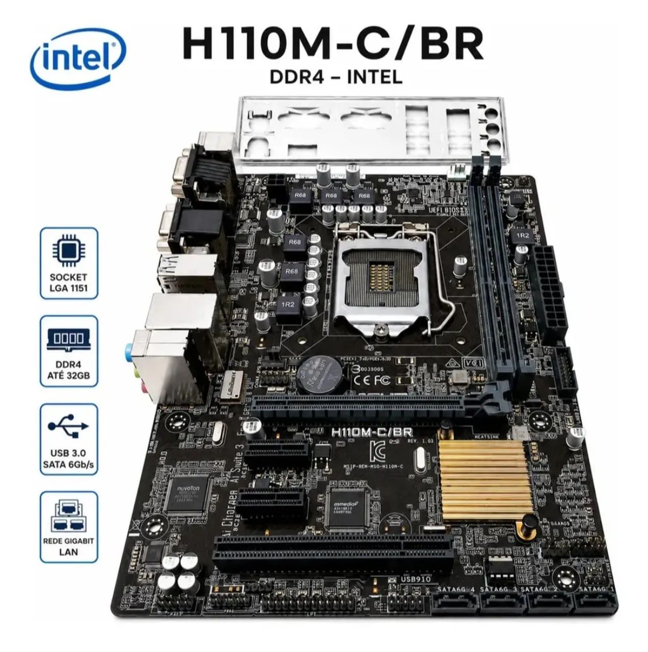 Kit Placa-mãe Asus H110M-C/BR + CPU Intel Core i3-7100