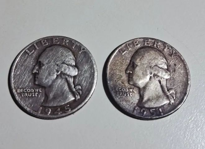 Moedas Quarter Dollar De 1945 E 1951 Prata