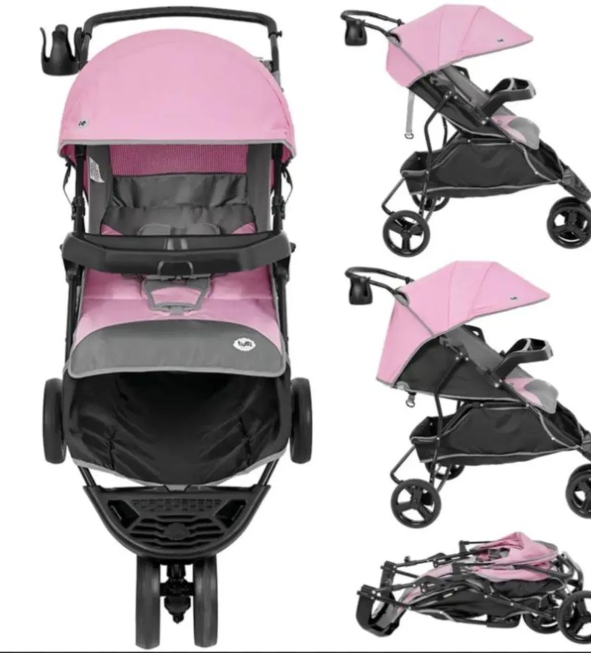 Carrinho de bebê 3 rodas rosa