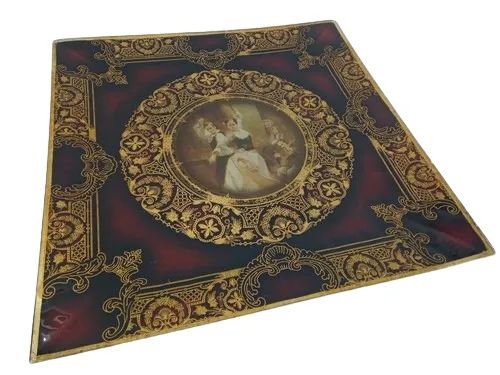 PRATO DECORATIVO ESPANHOL EM VIDRO VINTAGE - PEÇA RARA COM SUPORTE 41,5CM - Foto 5