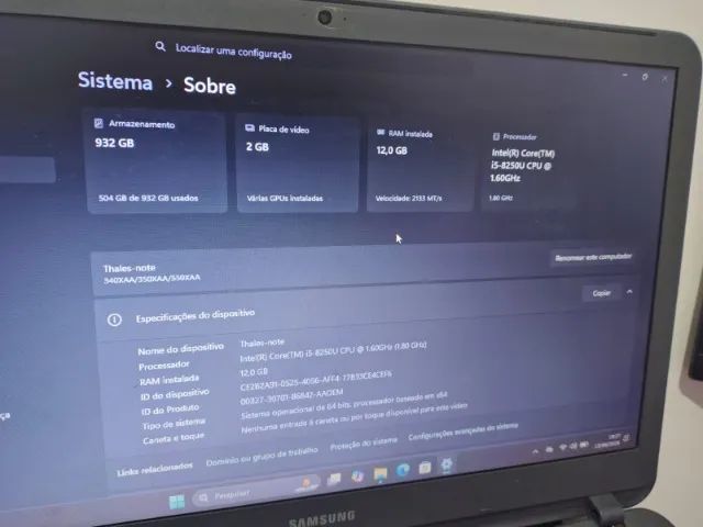 Notebook Samsung X40 com Placa de Vídeo NVIDIA - 12GB RAM - SSD 1TB  - Foto 4