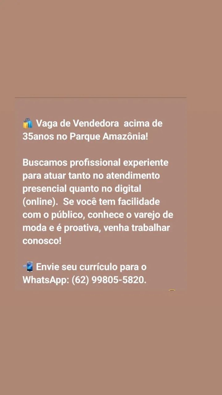 Vaga de Vendedora 