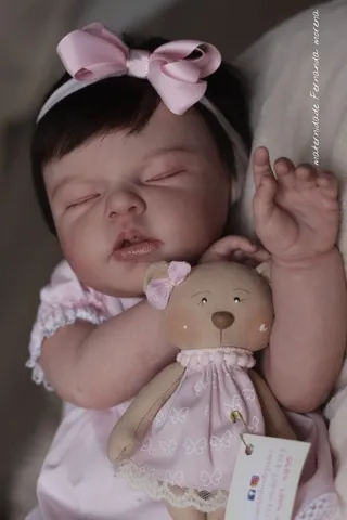 Boneca Bebê Reborn Morena Gatinha Corpo Em Pano Roupa Rosa - USA