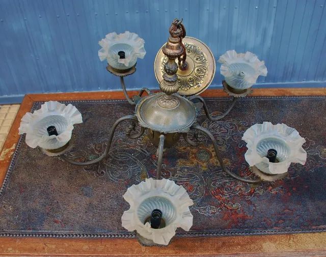 lustre bronze   carlo montalto  , 5 cupulas  , anos 70 . linda pça - Foto 6