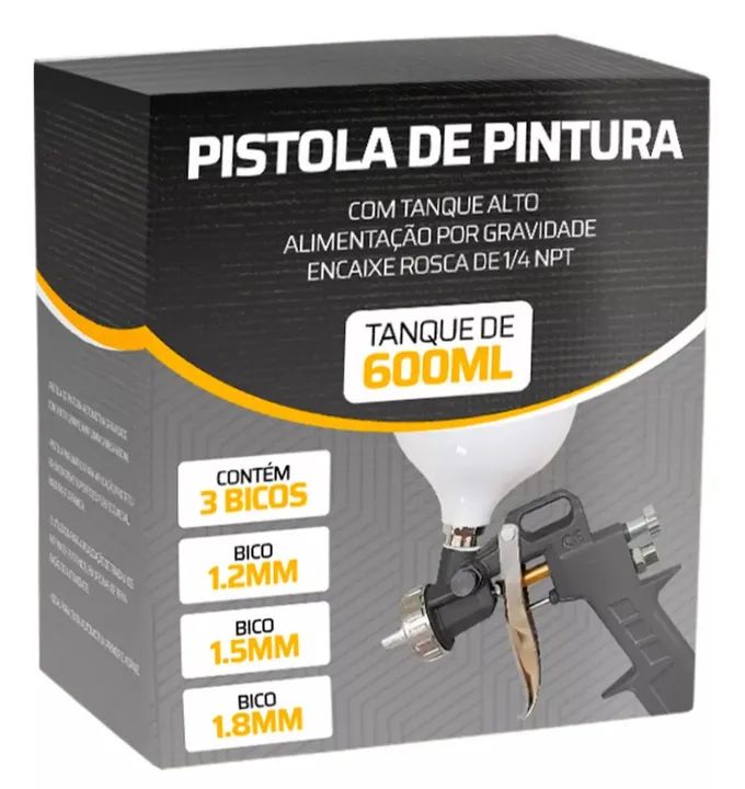 Pistola de pintura gravidade Titanium 600ml + 3 bicos 1.2 1.5 1.8 - Foto 5