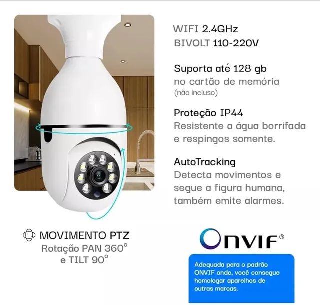 Câmera Segurança Lâmpada 360 Wifi Ip Full Hd Visão Noturna - Jortan  - Foto 5