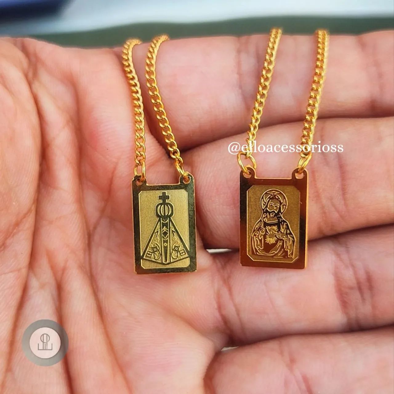 Escapulário Masculino Jesus e Maria Banhado a Ouro 18k - Foto 2