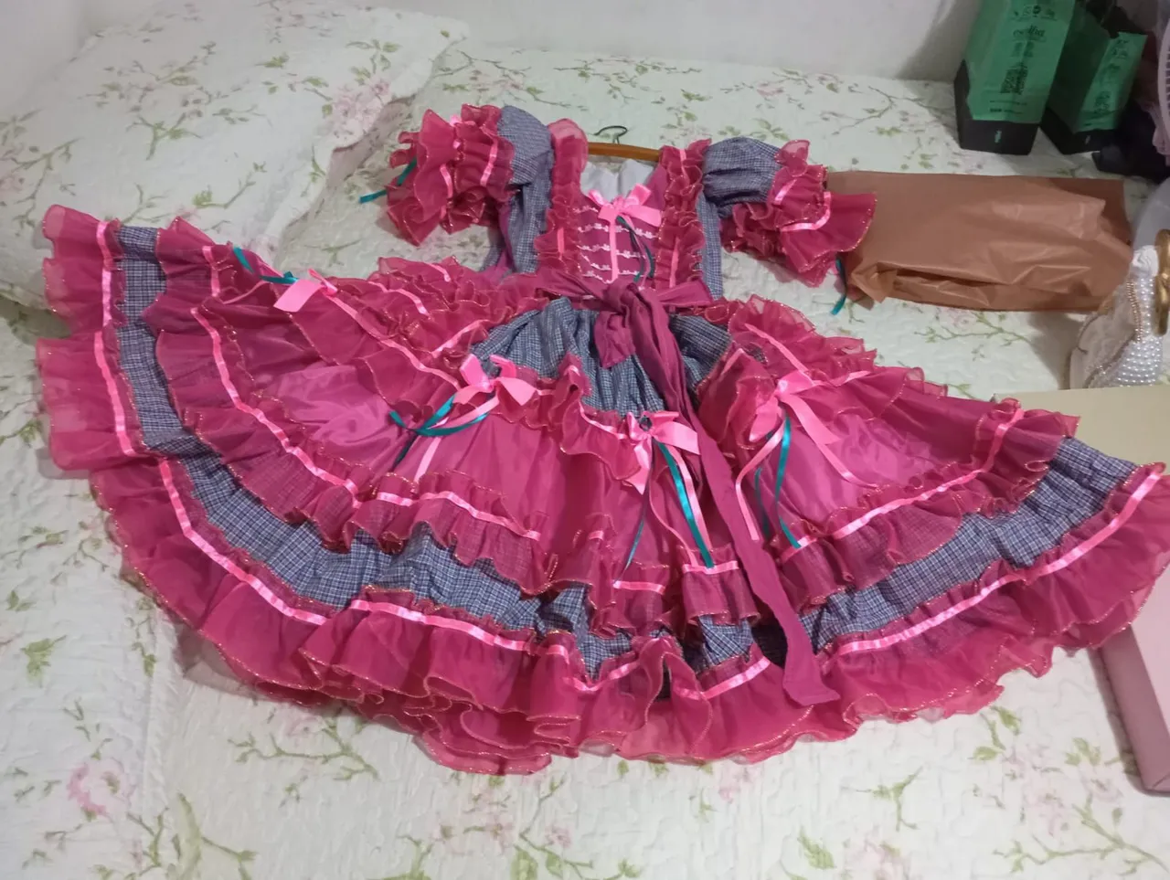 Vestido Festa Junina Rosa com Detalhes