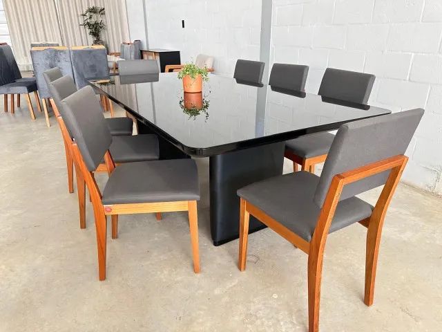 Mesa de Jantar Preto tampo 2.20x1.10 com 8 cadeiras - Foto 2
