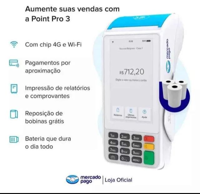 Máquina de cartão point pro 3 - 4G e conexão wi-fi