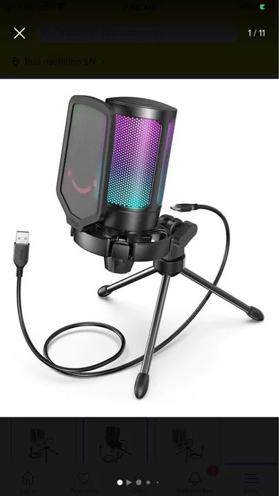 Microfone Fifine A6V Ampligame  Gamer RGB com Tripé 