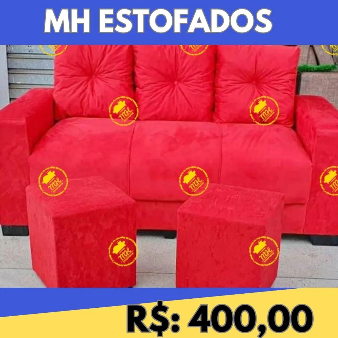 Sofá Vermelho com Puffs - Conforto e Estilo!65171907324163120