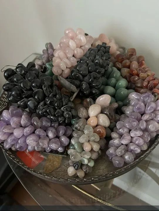 Conjunto de Uvas de Pedras Naturais Decorativas 