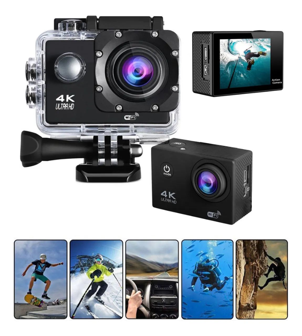 Câmera Sport 4k M10 Wifi+ 64gb+ Baterias+ Carregador+ Bastão - Foto 5