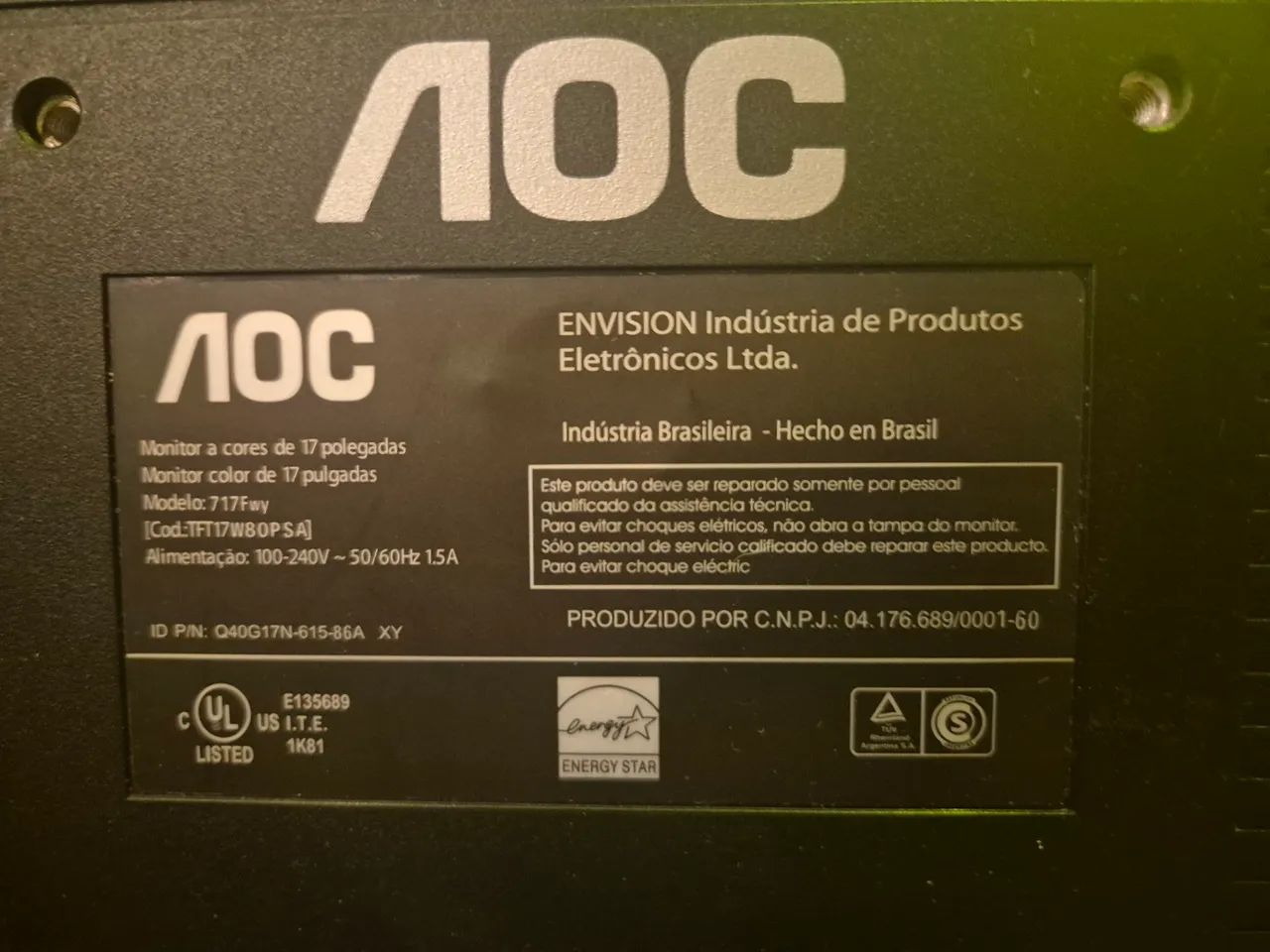 AOC VGA Monitor 17 INCHES 717fwy64319036296961121