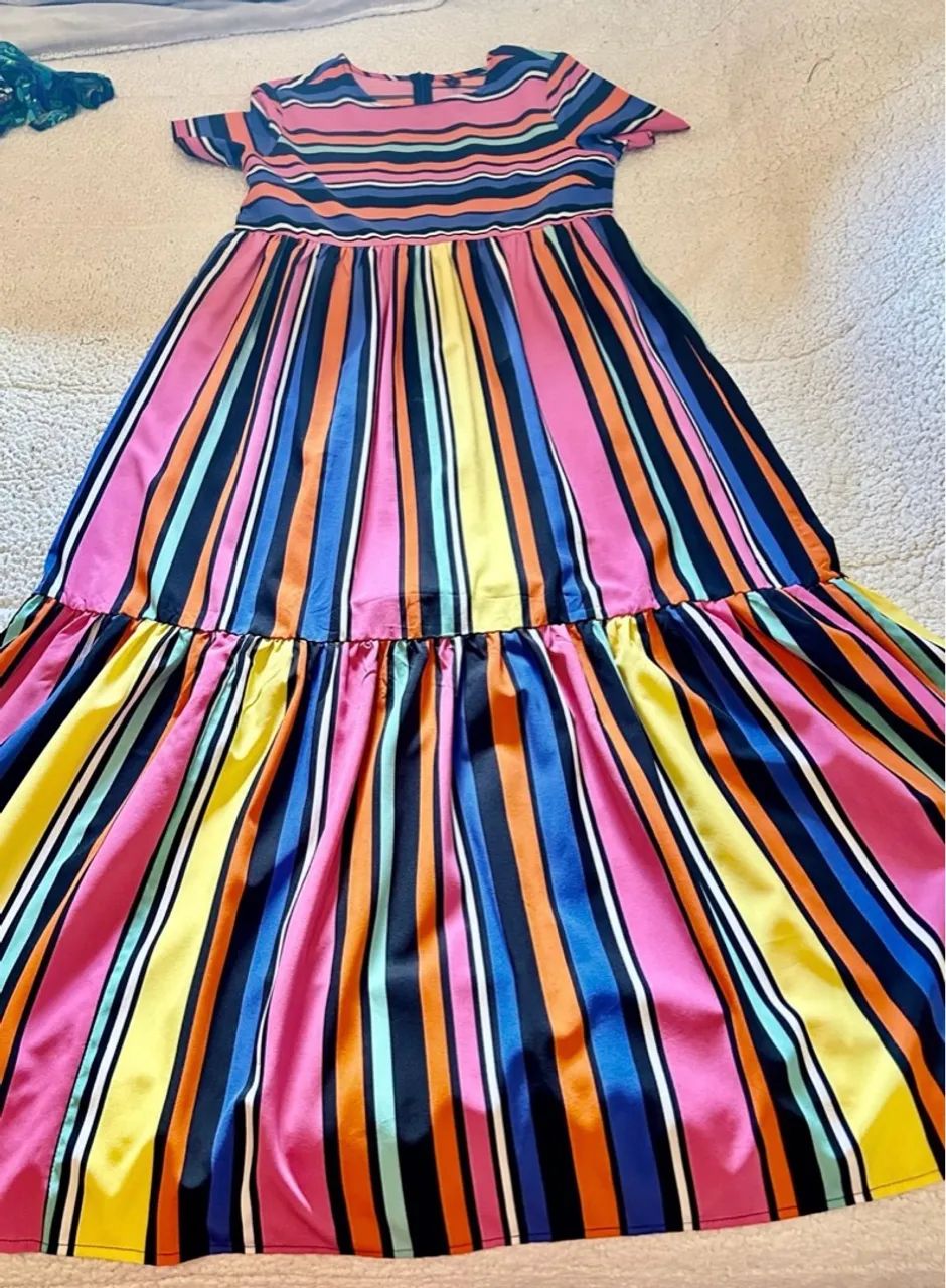 Vestido Longo Listrado Colorido - Foto 3