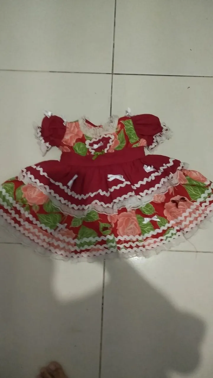 Vestido Quadrilha Infantil Florido Vermelho