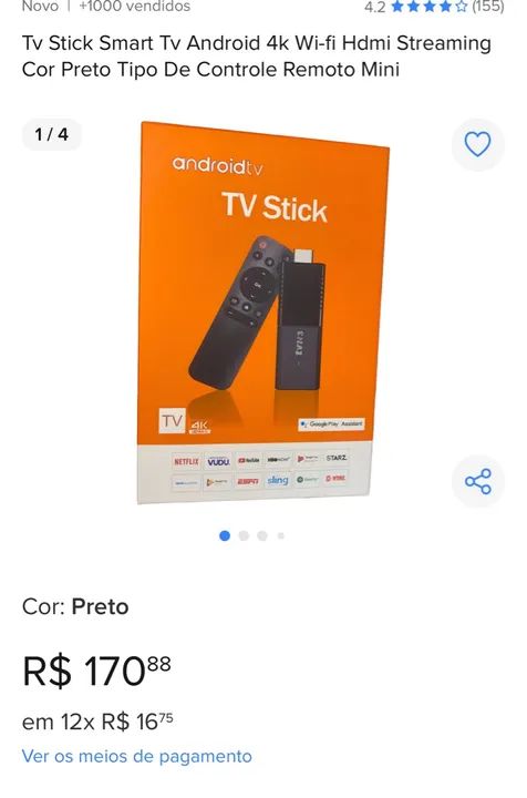 TV Stick Android 4K Wi-fi - Controle Remoto Mini