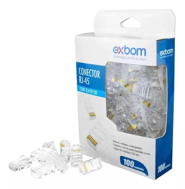 Noobi Informática | Conector RJ45 Cat5e Macho Exbom - Pacote com 100 unidades - Foto 2