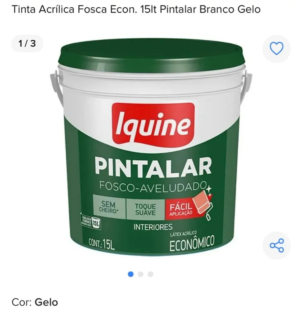 Tinta Acrílica Fosca Econômica 15L Pintalar Branco Gelo