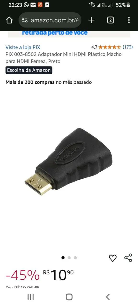 Adaptador Mini HDMI Plástico Macho para HDMI Femea - Foto 2