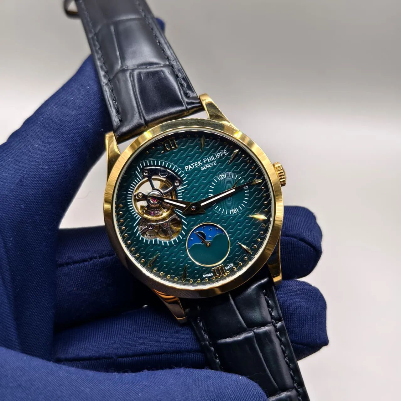 Relógio Estilo Patek em Aço Inoxidável e Couro - Foto 5