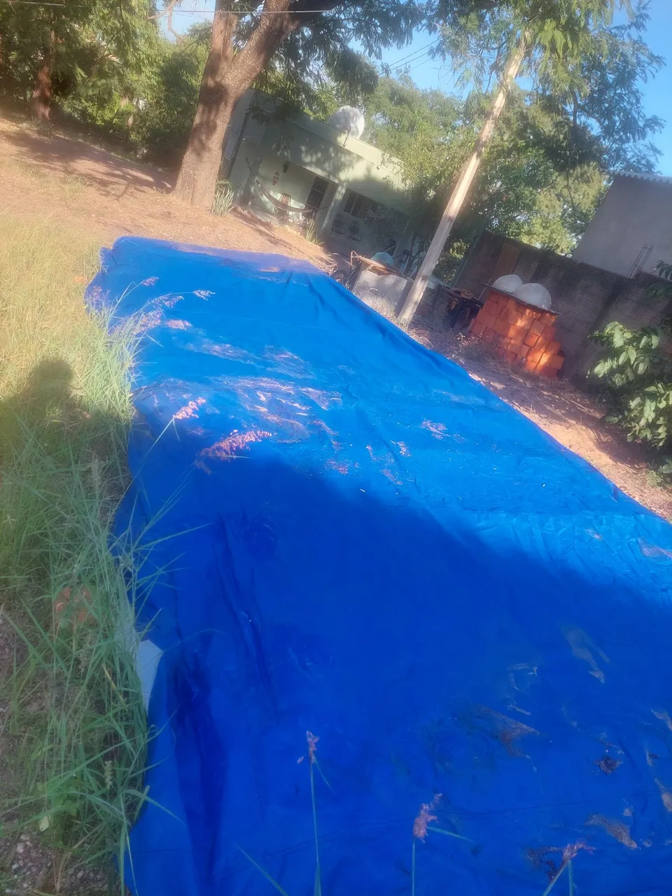 Toldo de ferro Lona azul para área externa