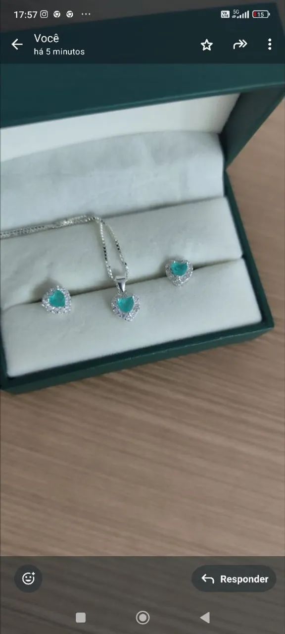 Conjunto de Colar e Brincos de Coração com pedra de várias cores ? - Foto 3