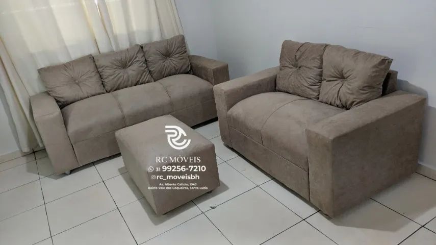 Sofá 2 e 3 assentos com Puff Material suede D33 Confortável Direto da Fábrica - Foto 3