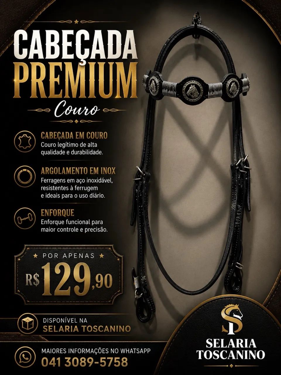 Cabeçada em couro - premium