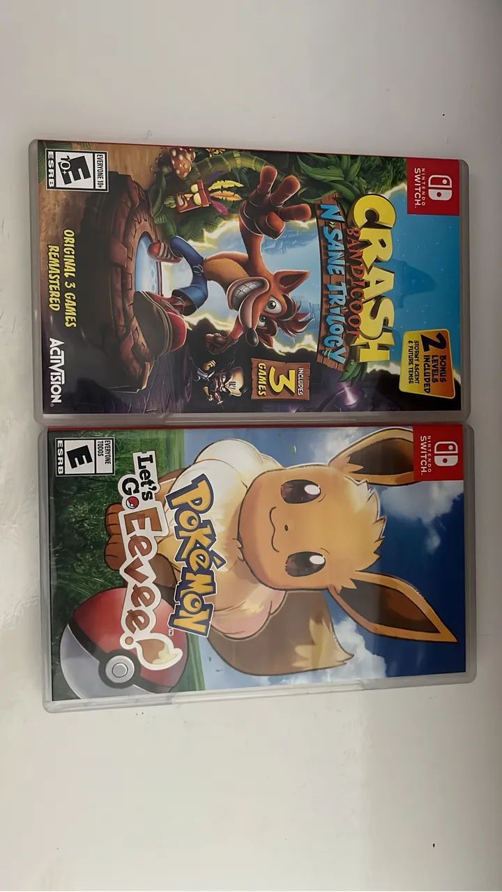 Jogos Nintendo Switch: Pokemon Lets Go Eevee e Crash Bandicoot