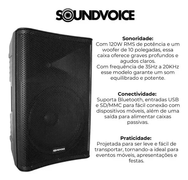 Caixa De Som Bluetooth Soundvoice Arka At-10 Polegadas Preto +Tripé Mxt Cxp-202  - Foto 2