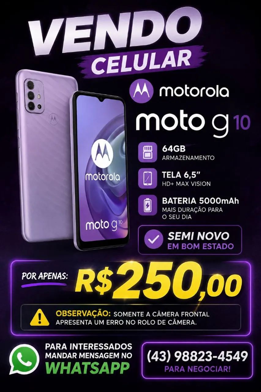 CELULAR MOTOROLA MOTO G10 64GB LILAS