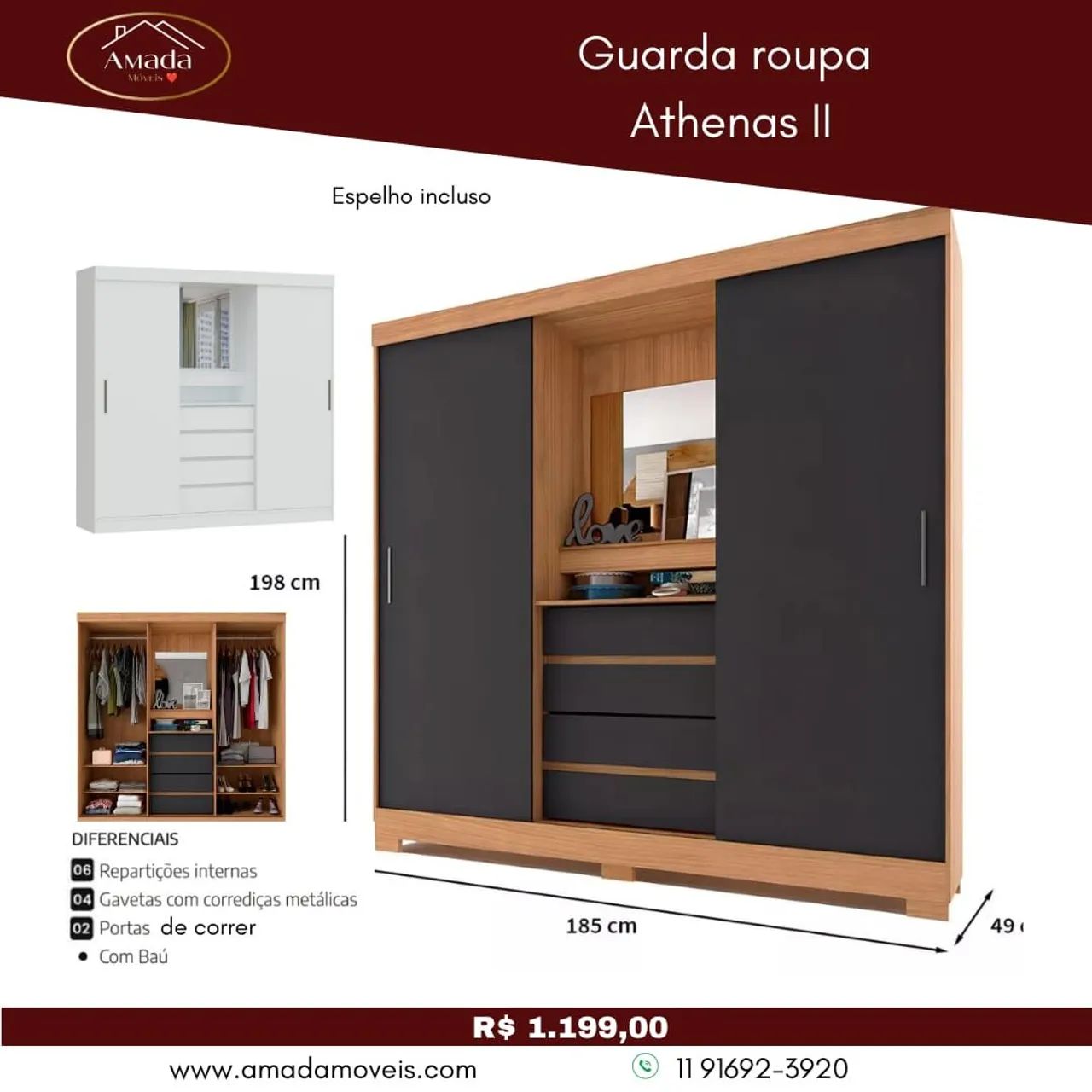 Guarda roupa Athenas ll - à pronta entrega 