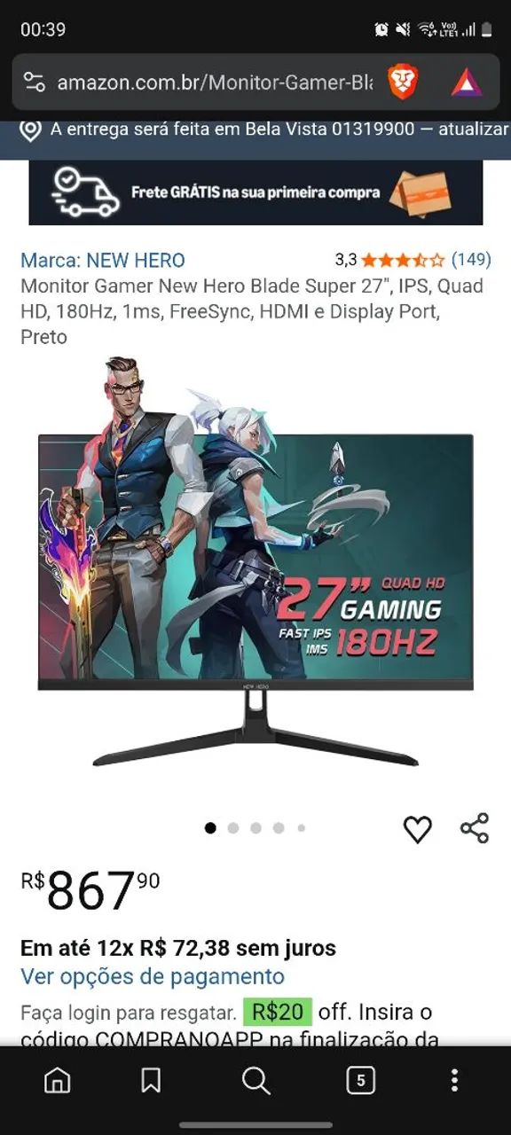 Monitor New Hero 180hz