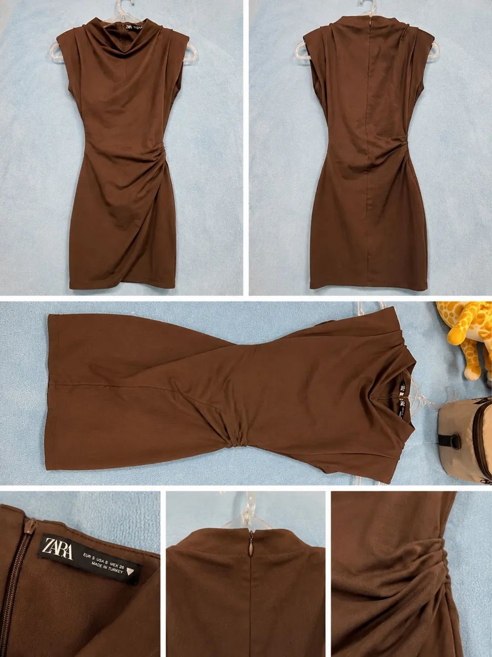 Vestido Marrom Zara com Drapeado Lateral Tam P