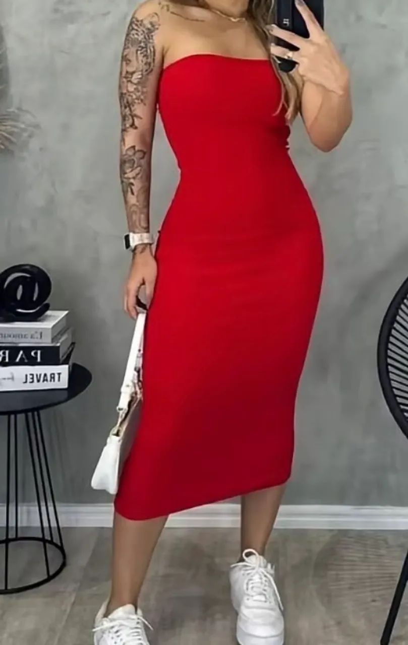 Vestido longo tubinho tomara q caia