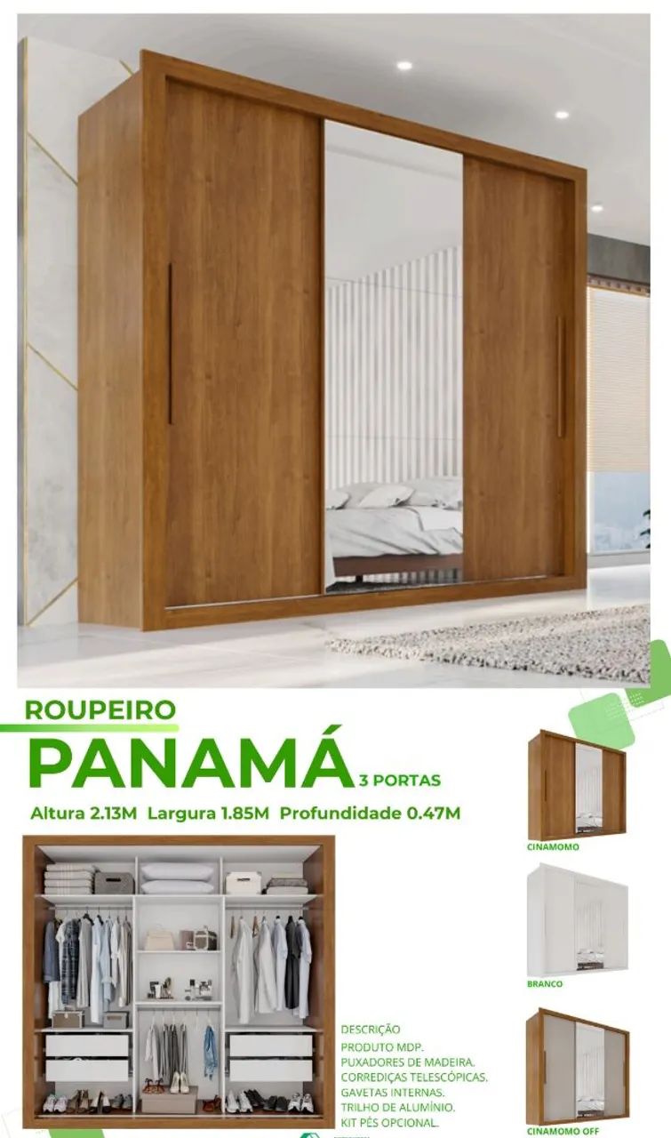 Guarda roupas 3 portas de correr com espelho pronta entrega - Foto 4