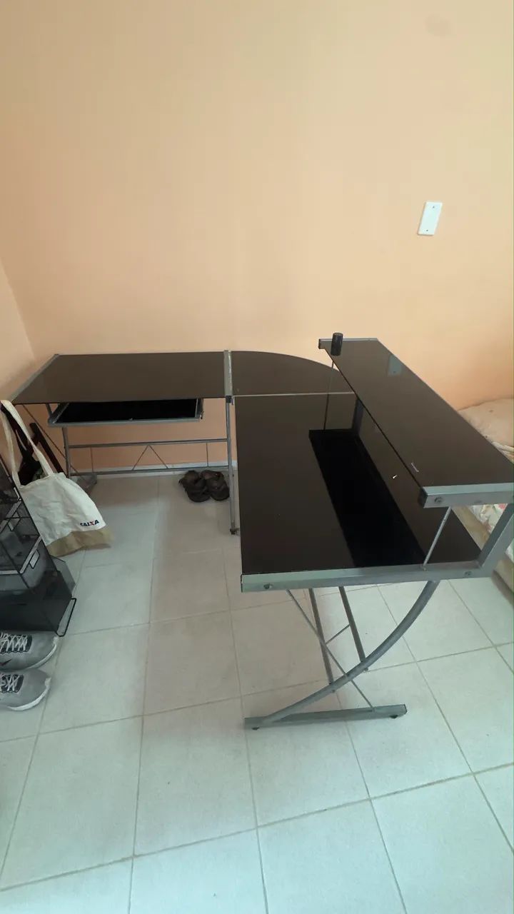 Mesa L escritório Vidro Temperado