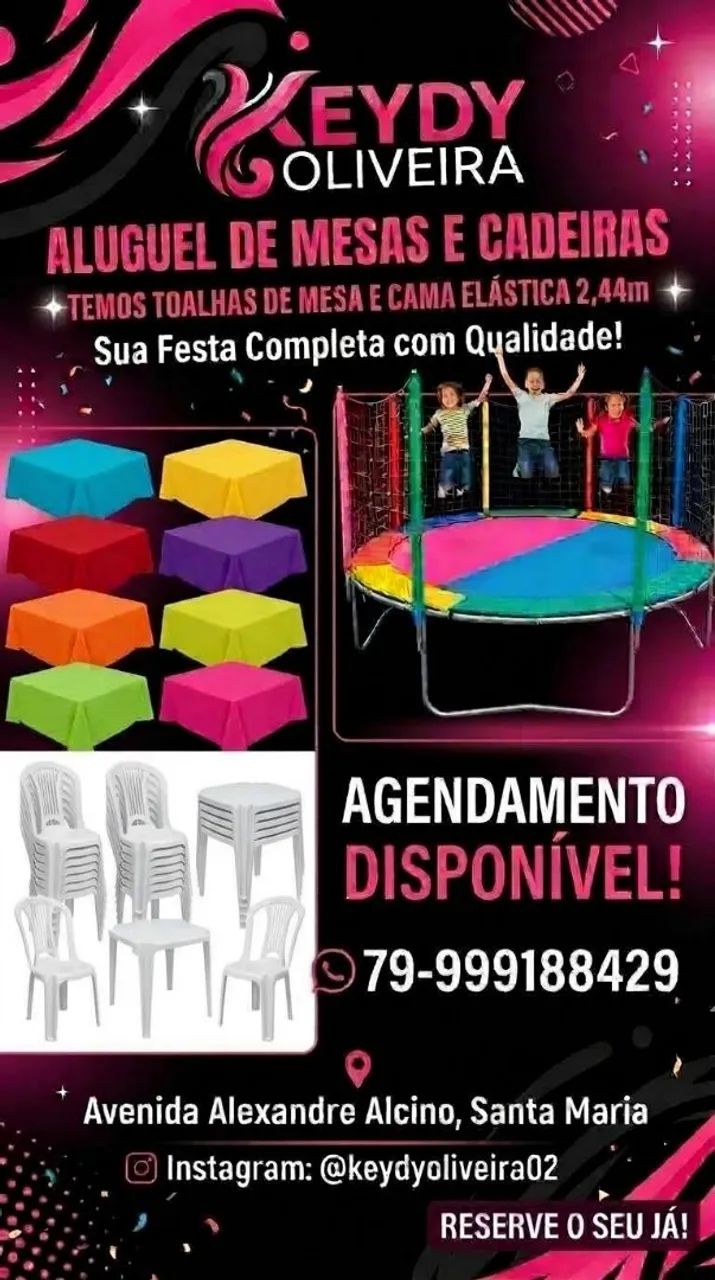 Locação Mesas cadeiras/ toalhas de mesa 