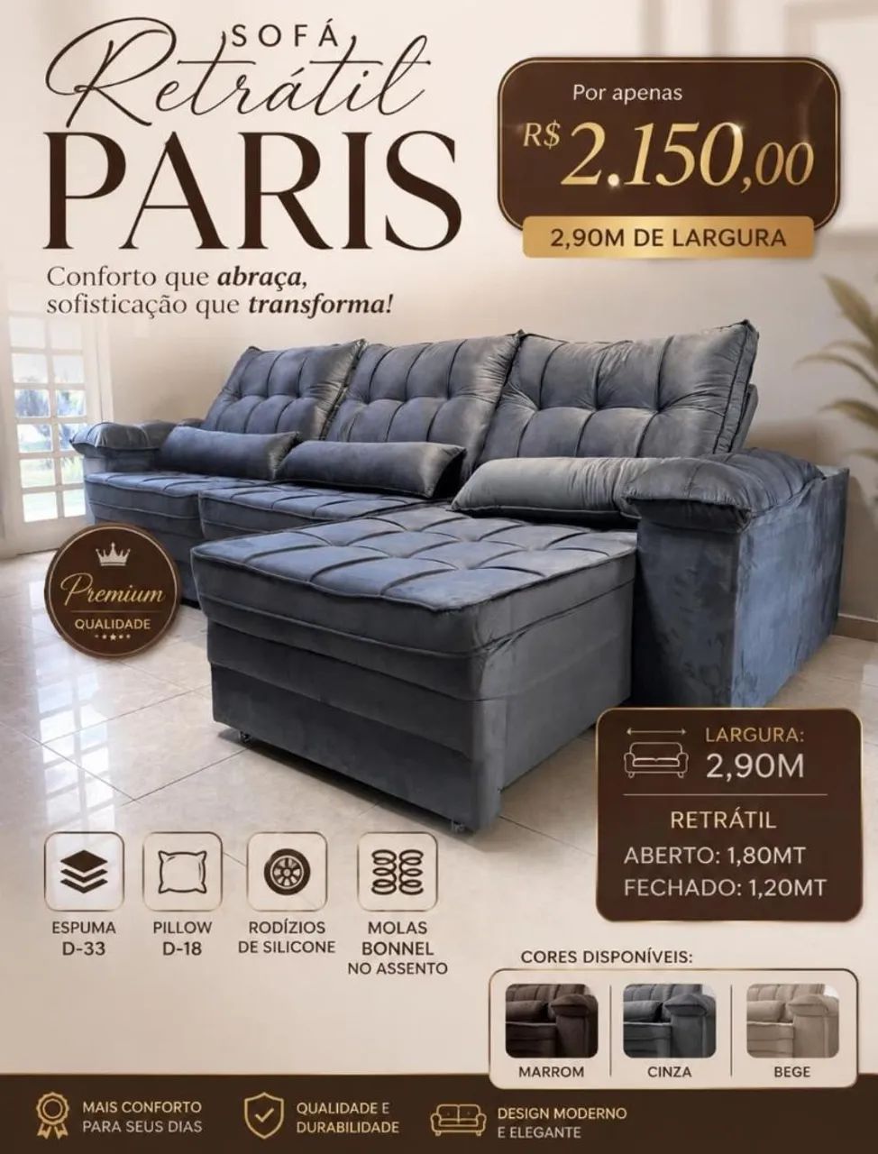 Sofá 2,90m Retratil e reclinável 