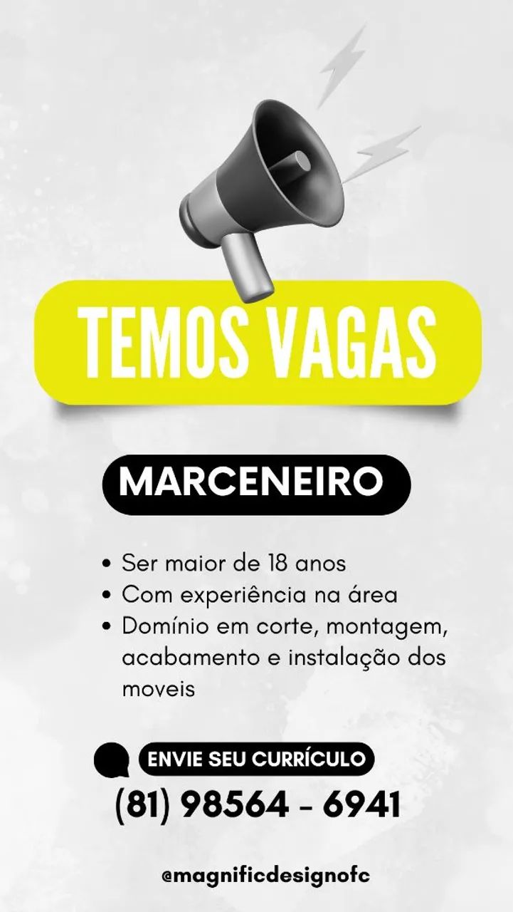 VAGA PARA MARCENEIRO 
