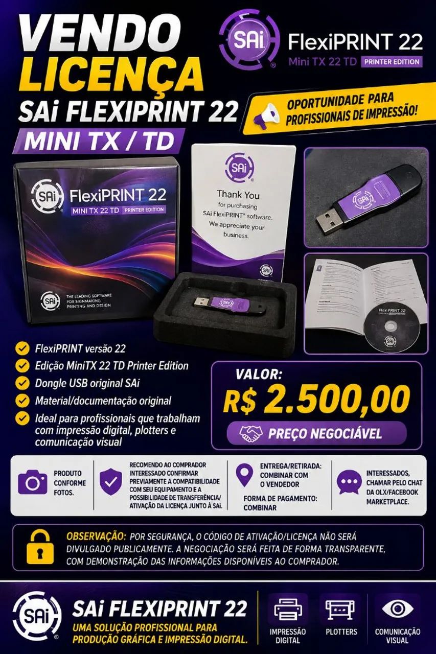 ? VENDO LICENÇA SAi FLEXIPRINT 22 - MINI TX / TD
