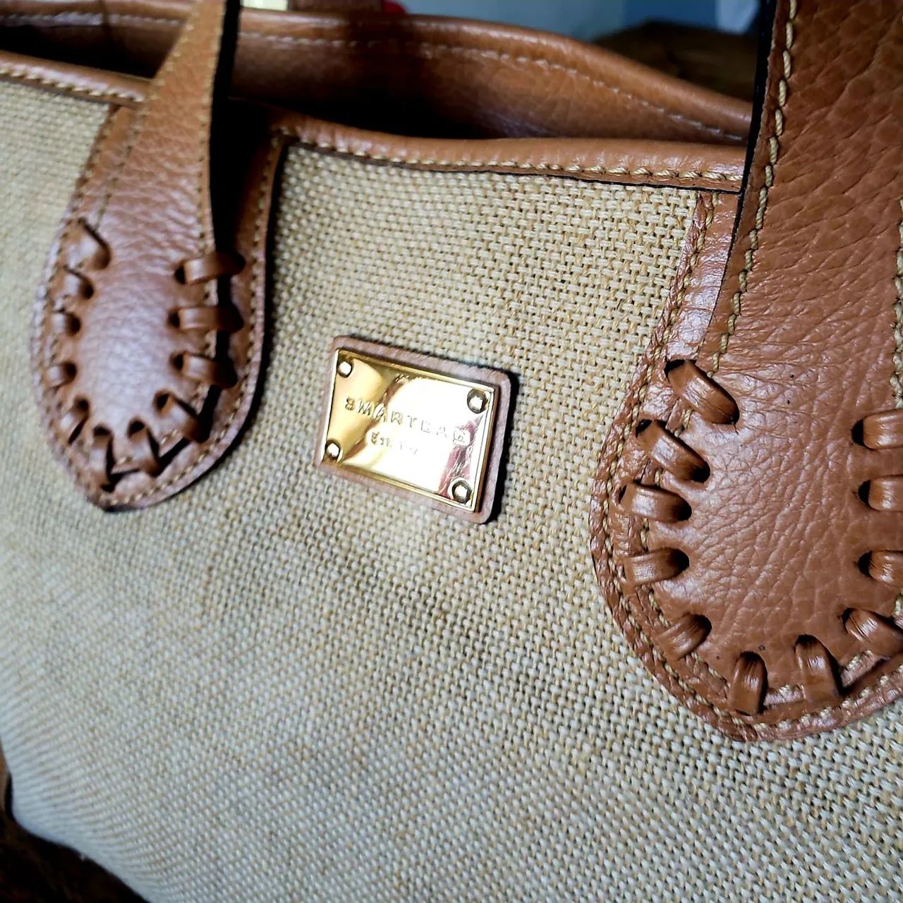 Bolsa smartbag em couro e ráfia  - Foto 4