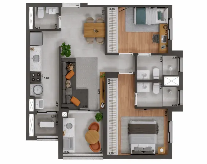 PLANTA 69m²