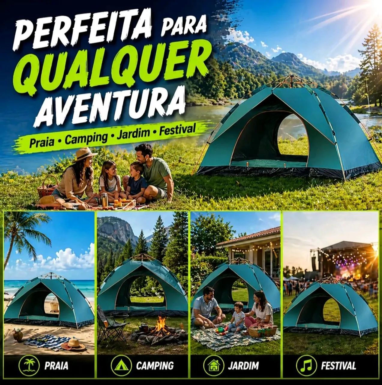 Barraca Automática para Camping Montagem Rápida Tecido Térmico Impermeável - Foto 3